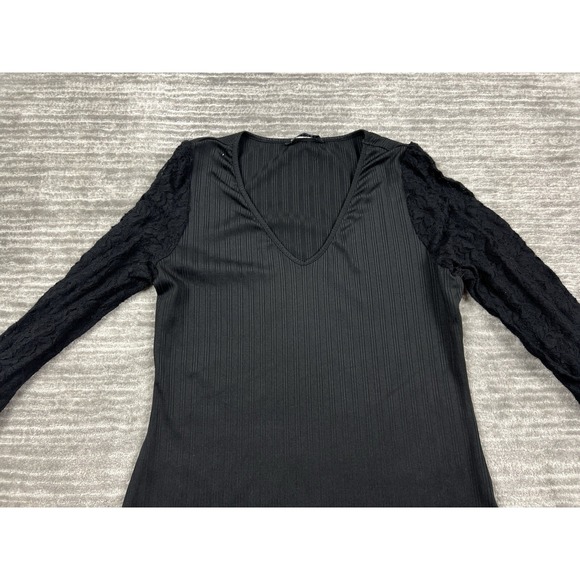 Bloomchic Top Womens 10 Black Lace Longsleeve Vneck Casual - Picture 2 of 12